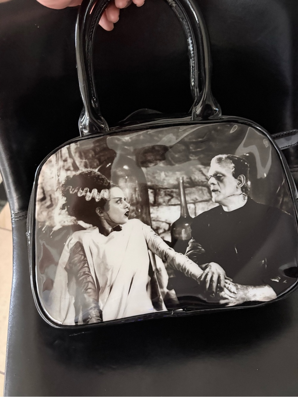 rebels Black Patent Frankenstein & Bride Scene Mini Handbag